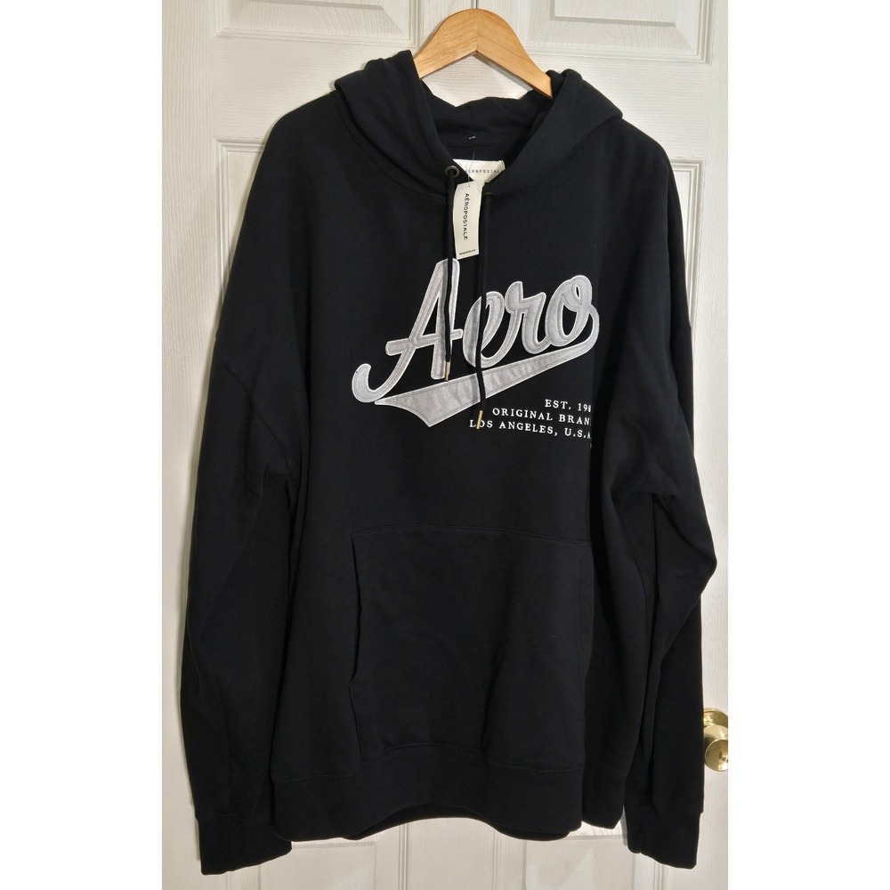 Aeropostale Mens Black Aero Logo Fleece Pullover Hoodie XXL 158104-007